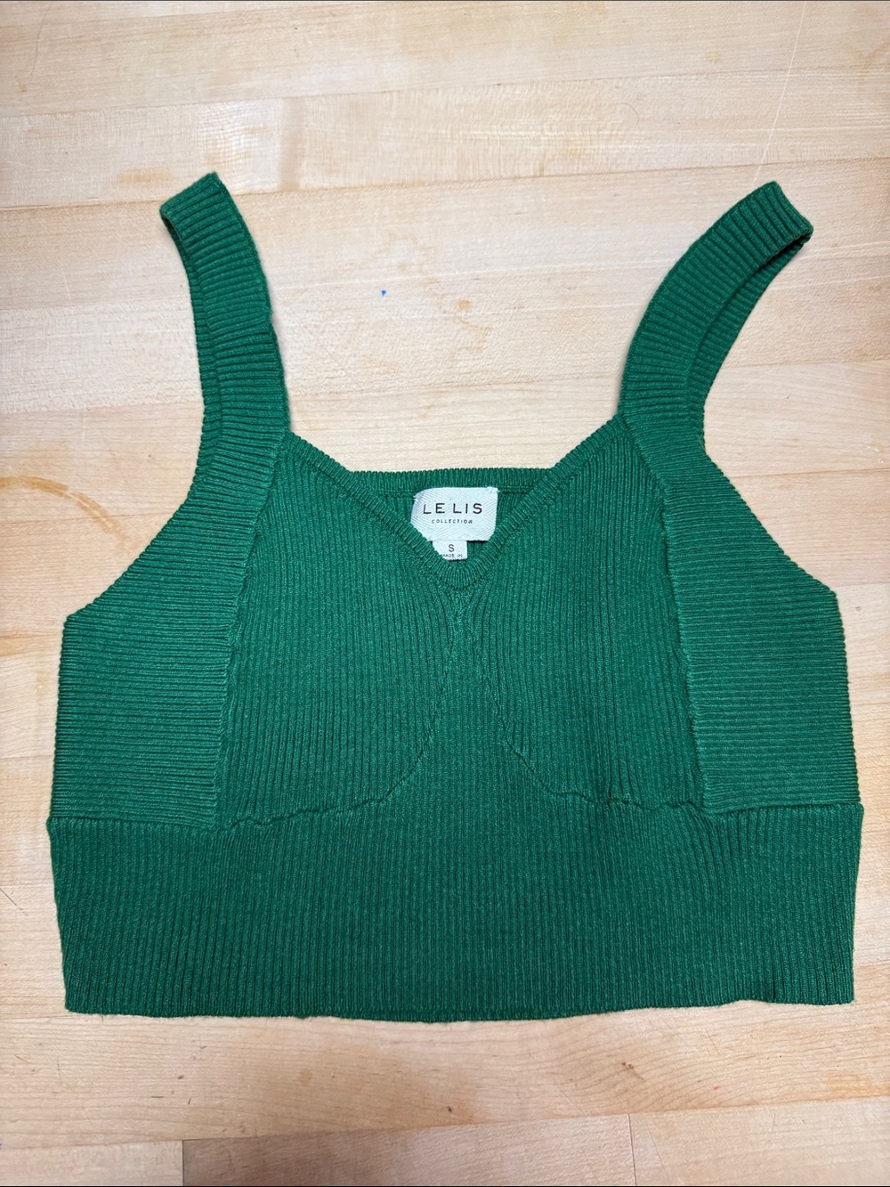Le Lis Emerald Green Ribbed Knit Crop Tank